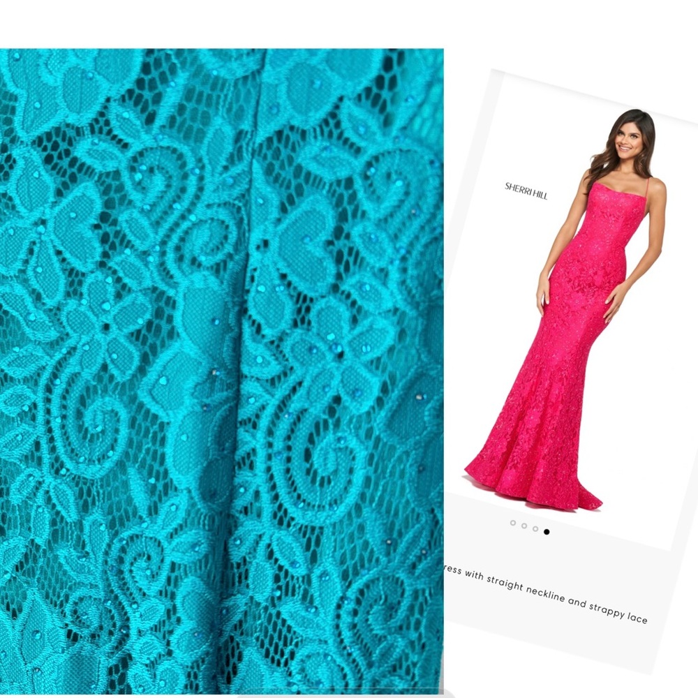 Sherri Hill Prom Dress 8 Mermaid Lace Gown 53359 Strappy Open Back Jade Green